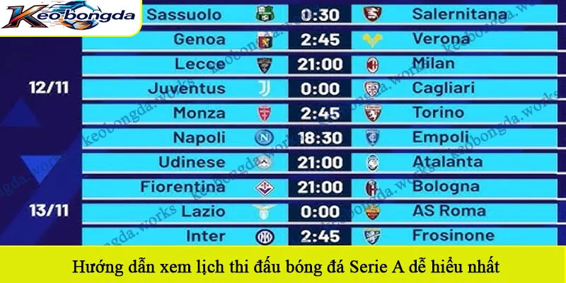 Hướng dẫn xem lịch thi đấu bóng đá Serie A dễ hiểu nhất